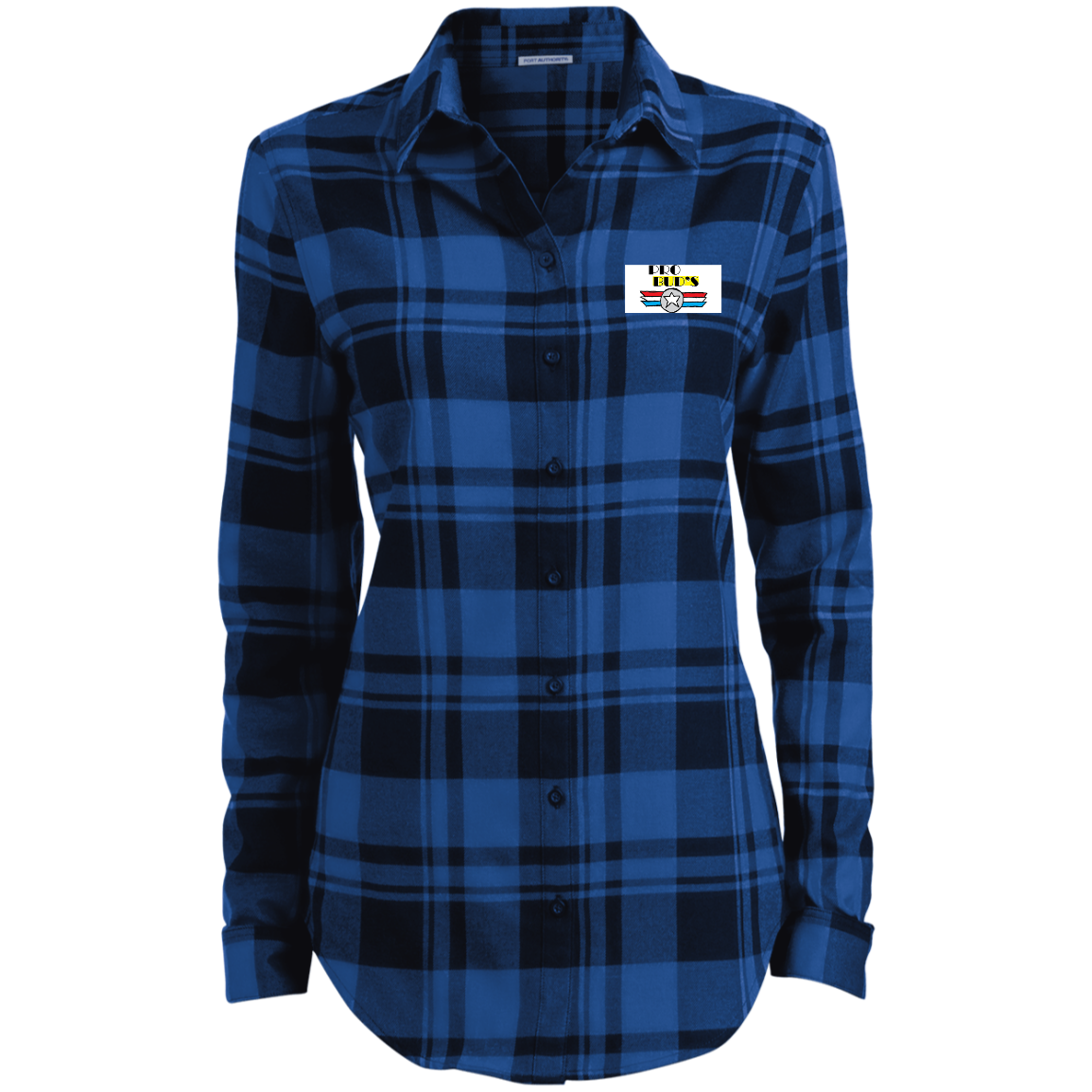 221pngwht LW668 Ladies' Plaid Flannel Tunic - Royal/Black / S